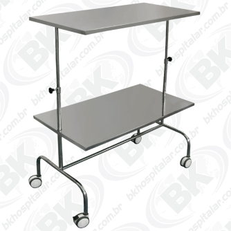 MBKMA 010 - MESA AUXILIAR 50 X 100 CM - TOTALMENTE AÇO INOXIDÁVEL - 01 PRATELEIRA ALTURA REGULÁVEL E 01 PRATELEIRA FIXA