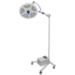 Foco cirúrgico auxiliar LED Starled 35 modelo BKSL 007 com cúpula de 35 LEDs, braço articulado e base móvel com rodízios.