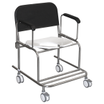 Cadeira de banho e uso sanitário para obesos em aço inoxidável AISI 304 com braços removíveis e assento sanitário em FIBERGLASS.
