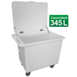 Carro Container em Fiberglass com Tampa 345 Litros – Modelo MBKTR 005 com tampa superior aberta