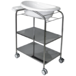Carro para banho neonatal em fiberglass MBKTR‑044 visto em 45 graus