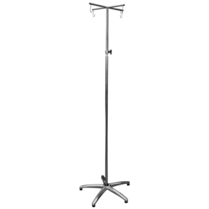 Suporte de soro para artroscopia em aço inox com 4 ganchos e altura regulável.