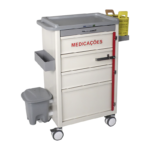 CARRO DE MEDICAÇÕES 03 GAVETAS E 01 GAVETÃO PARA BOLSAS DE SORO