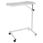 Mesa de Refeições Hospitalar em Fiberglass MBKRE 009 totalmente baixada com tampo acionado.