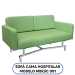 Sofá‑cama hospitalar MBKSC 001 em posição sofá, estrutura reforçada e estofamento hospitalar.